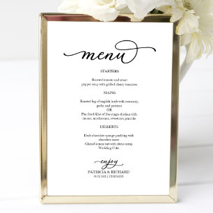 Póster Menú de Boda con Letra Elegante en Blanco y Negro