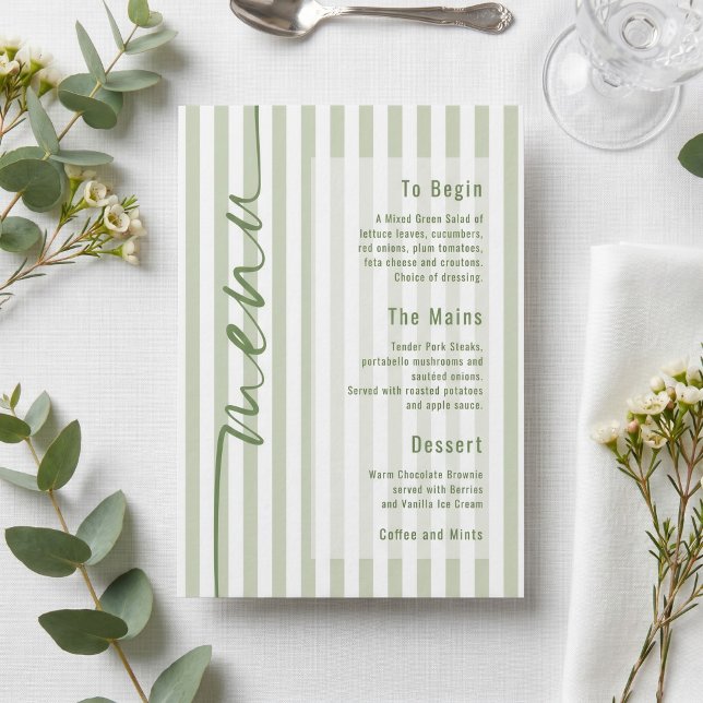 Póster Menú de Boda con Rayas Verdes y Caligrafía (Subido por el creador)