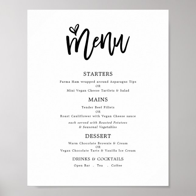 Póster Menú de Boda con Texto Solo en Letra Script Arty d (Frente)