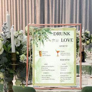 Póster Menú de Boda Eucalyptus Green Gold Foliage