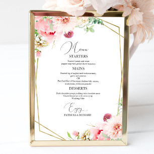 Póster Menú de boda floral geométrico de tono rosa elegan