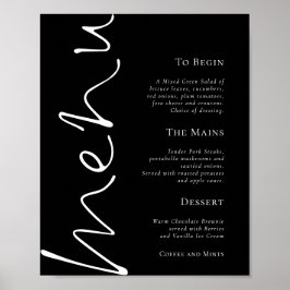 Póster Menú de Boda Negro Simple Letra Estilosa
