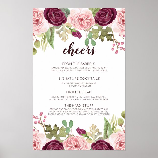 Póster Menú de Boda Romantic Blooms (Frente)