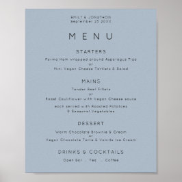 Póster Menú de Boda Simple Texto Azul Polvoriento