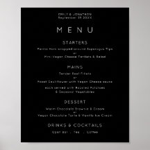 Menú de Boda Simple Texto Blanco Negro