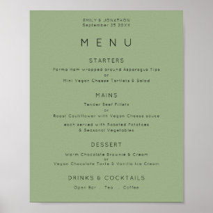 Póster Menú de Boda Simple Texto Verde Salvia