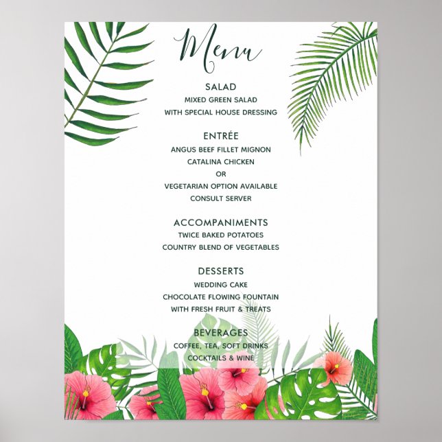 Póster Menú de boda tropical acuarela (Frente)