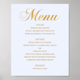 Póster Menú de cena de boda dorado. Azul elegante simple