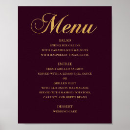 Póster Menú de cena de boda dorado. Burgundy elegante sim