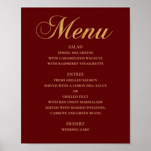 Póster Menú de cena de boda dorado. Marrón elegante simpl (Frente)