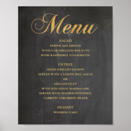 Póster Menú de cena de boda dorado. Pizarra elegante