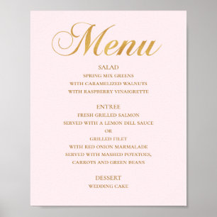 Póster Menú de cena de boda dorado. Sencillo elegante ros