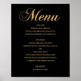 Póster Menú de cena de boda dorado. Simple elegante negro
