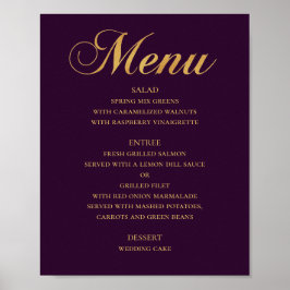 Póster Menú de cena de boda dorado. Simple elegante púrpu