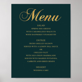 Póster Menú de cena de boda dorado. Simple elegante turqu