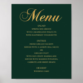 Póster Menú de cena de boda dorado. Verde elegante simple