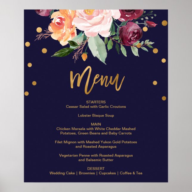 Póster Menú de cena floral de otoño (Frente)
