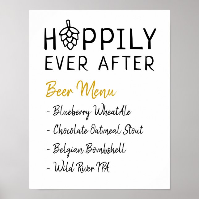 Póster Menú de Cerveza Hoppily Ever After Boda Despedida  (Frente)