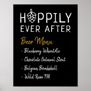 Póster Menú de Cerveza Hoppily Ever After Boda Despedida