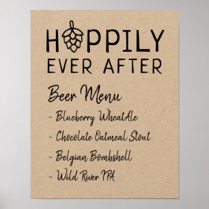Póster Menú de Cerveza Hoppily Ever After Boda Despedida