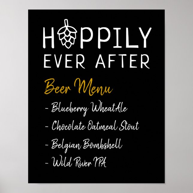 Póster Menú de cerveza para boda y fiesta de soltera 'Hop (Frente)