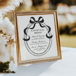 Póster Menú de cóctel de marco de barrido de mano negra