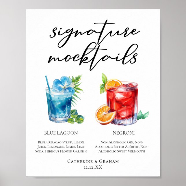 Póster Menú de cóctel sin alcohol Blue Lagoon Negroni (Frente)