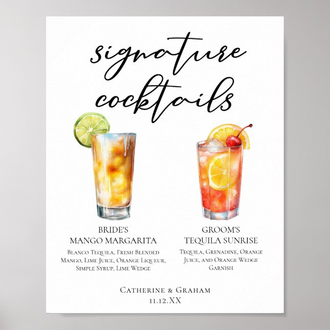 Póster Menú de cócteles Amanecer de Tequila Margarita de  (Frente)