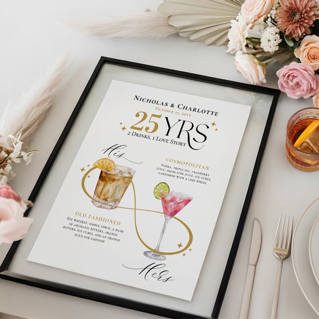 Póster Menú de cócteles Aniversario de las bebidas de fir (Signature Drinks Wedding Anniversary Cocktail Menu Poster)