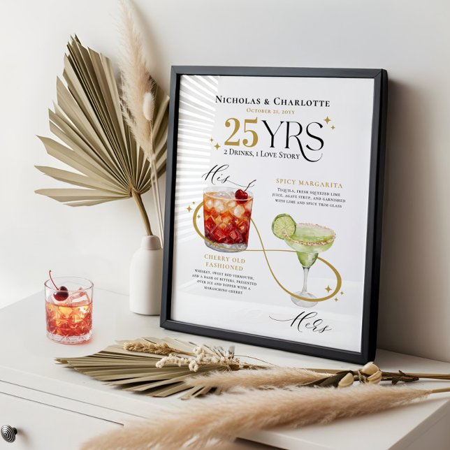 Póster Menú de cócteles Aniversario de las bebidas de fir (Signature Drinks Wedding Anniversary Cocktail Menu Poster)