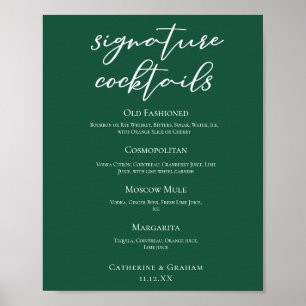 Póster Menú de cócteles con la firma del Boda verde esmer