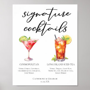 Póster Menú de cócteles Cosmopolitan Long Island Signatur