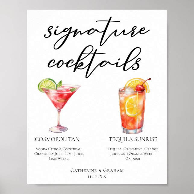 Póster Menú de cócteles Cosmopolitan Tequila Sunrise (Frente)