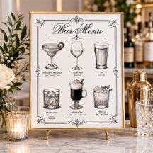 Menú de Cócteles de Caligrafía Clásica para Bodas