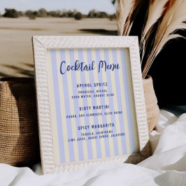 Póster Menú de cócteles de ducha de novia con rayas de ma