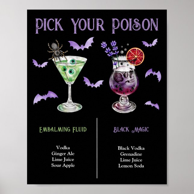 Póster Menú de cócteles de Halloween 2 'Elige tu veneno' (Frente)