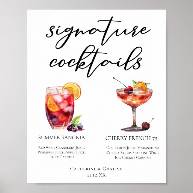 Póster Menú de cócteles de la firma del Boda de la fruta (Frente)