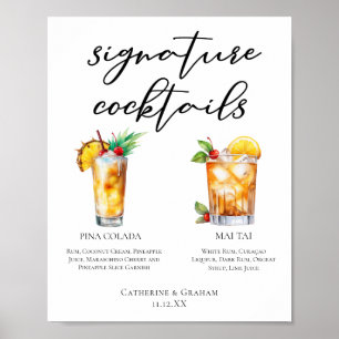 Póster Menú de cócteles de la firma del Boda de verano