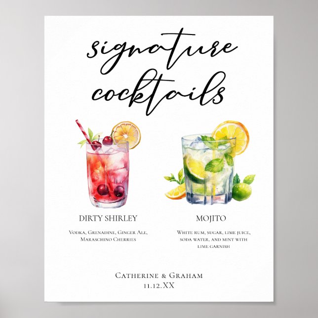 Póster Menú de cócteles de la firma Dirty Shirley Mojito (Frente)