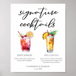 Póster Menú de cócteles de la firma Dirty Shirley Piña Co