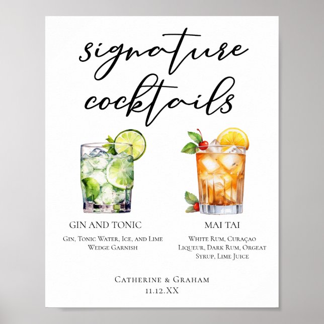 Póster Menú de cócteles de la firma Gin & Tonic Mai Tai (Frente)