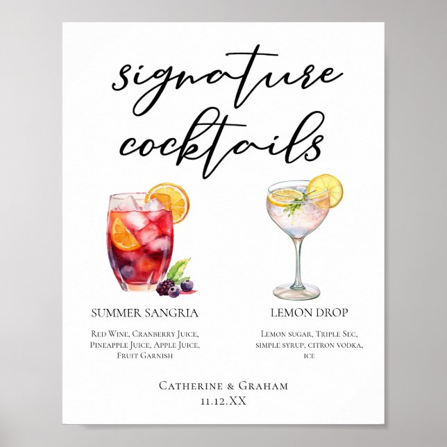 Póster Menú de cócteles de la firma Sangria Lemon Drop (Frente)