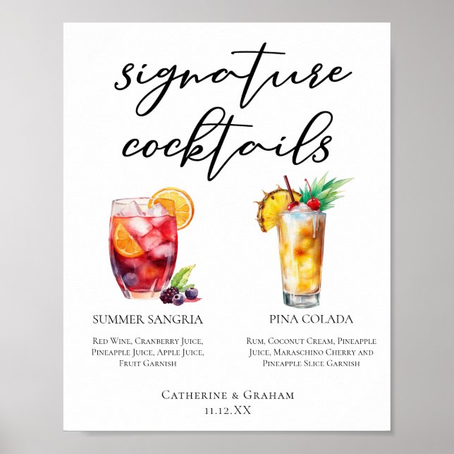 Póster Menú de cócteles de la firma Sangria Pina Colada (Frente)