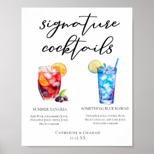 Póster Menú de cócteles de la firma Summer Sangria Blue B