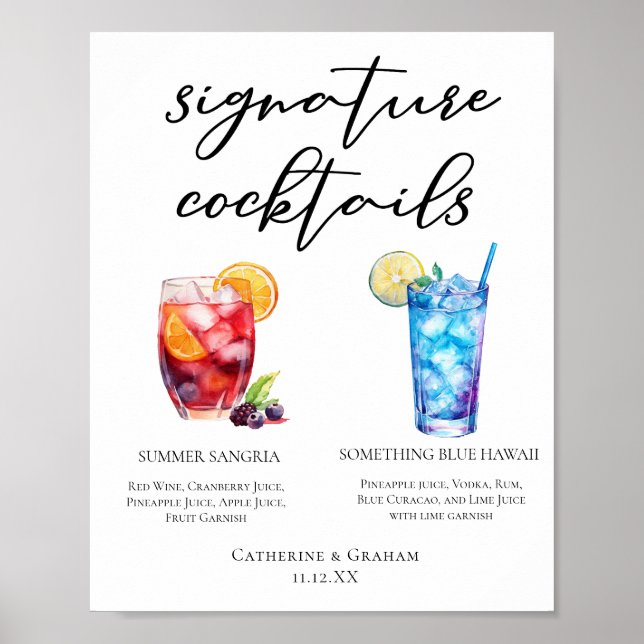 Póster Menú de cócteles de la firma Summer Sangria Blue B (Frente)