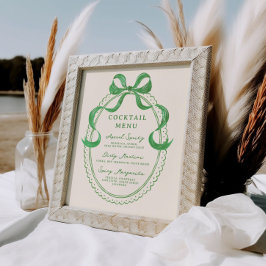 Póster Menú de cócteles de marco de doblado de mano verde