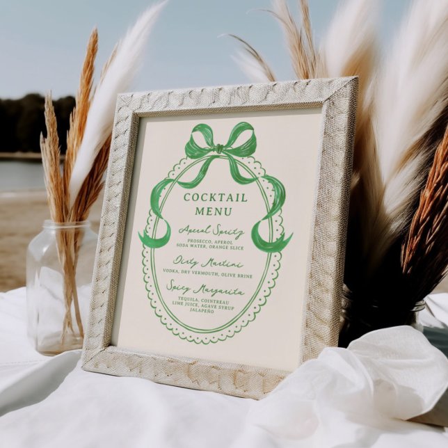 Póster Menú de cócteles de marco de doblado de mano verde (Subido por el creador)