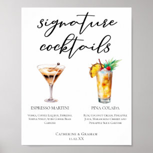 Póster Menú de cócteles Espresso Martini Pina Colada