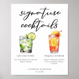 Póster Menú de cócteles Gin and Tonic Tequila Sunrise