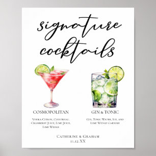 Póster Menú de cócteles Gin y Tonic Signature Cosmopolita